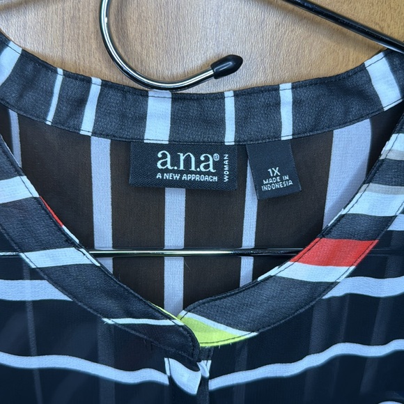 a.n.a. Sheer black and multi-color striped top size 1X - Picture 6 of 9